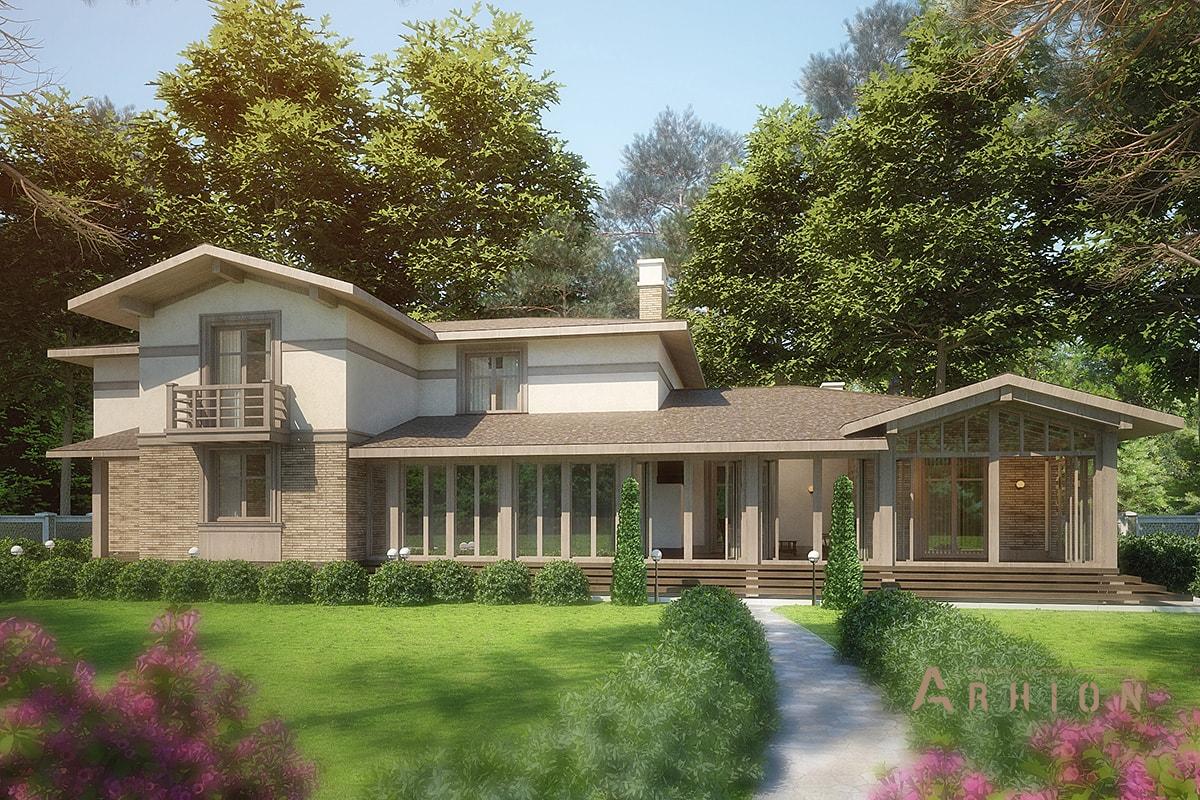 1. Проект двухэтажного дома в альпийском стиле с многоскатной кровлей, av-376, площадью - 376 кв c сауной, балконом, бассейном