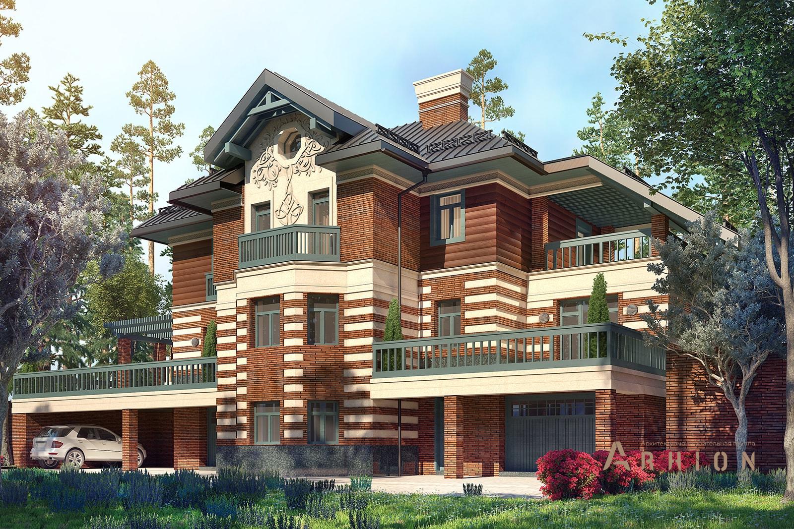 1. Проект двухэтажного дома в европейском стиле с многоскатной кровлей, av-513, площадью - 513 кв c цокольным этажом, мансардой, терассой, балконом, гаражом, эркером
