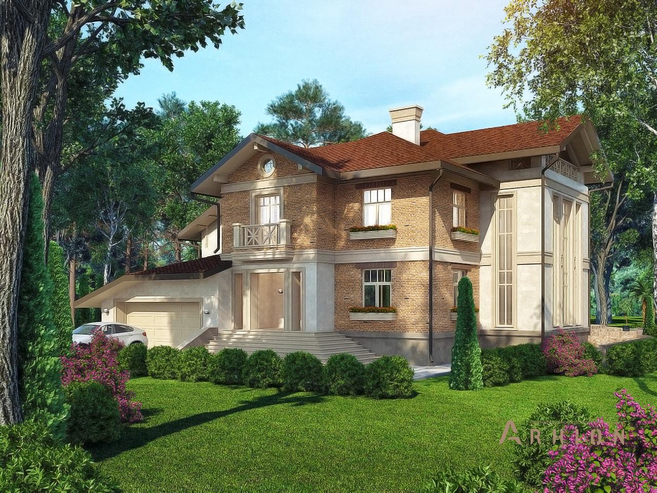 2. Проект двухэтажного дома в европейском стиле с многоскатной кровлей, av-570, площадью - 570 кв c мансардой