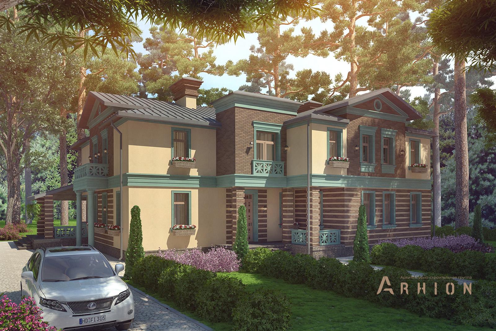 2. Проект двухэтажного дома в прованском стиле с двускатной кровлей, av-606, площадью - 606 кв c цокольным этажом, сауной, терассой, балконом, бассейном