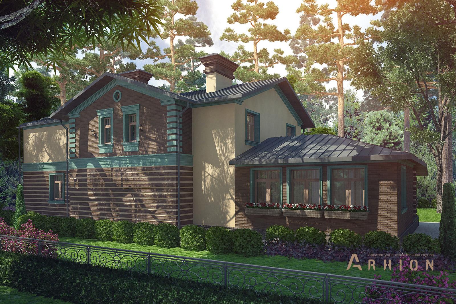 4. Проект двухэтажного дома в прованском стиле с двускатной кровлей, av-606, площадью - 606 кв c цокольным этажом, сауной, терассой, балконом, бассейном