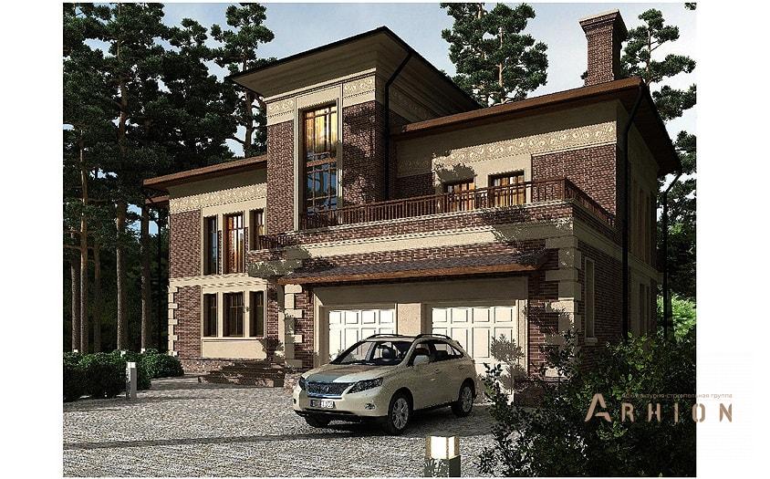 5. Проект двухэтажного дома в европейском стиле с четырехскатной, av-619, площадью - 619 кв c цокольным этажом, мансардой, терассой, балконом, гаражом, эркером, вторым светом