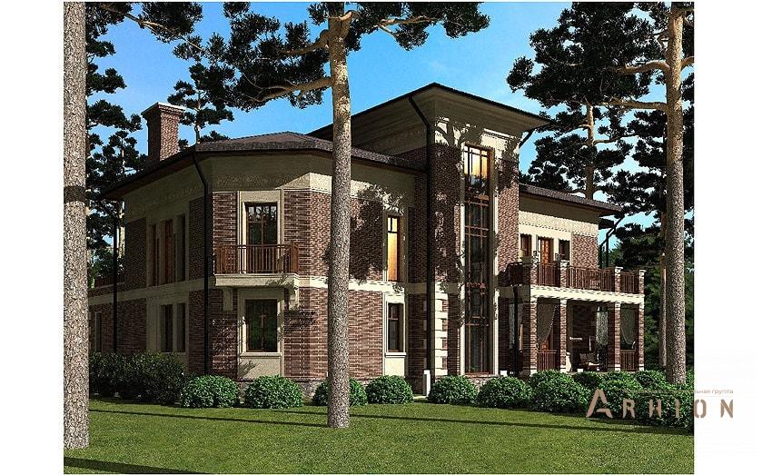 7. Проект двухэтажного дома в европейском стиле с четырехскатной, av-619, площадью - 619 кв c цокольным этажом, мансардой, терассой, балконом, гаражом, эркером, вторым светом