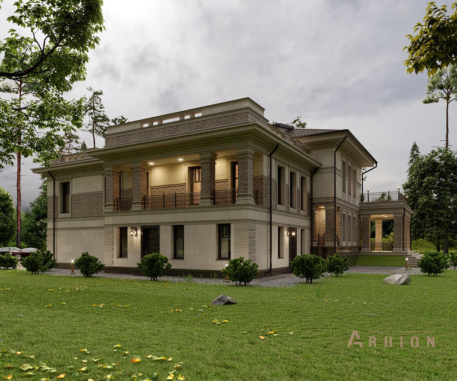 2. Проект двухэтажного дома в классическом стиле с многоскатной кровлей, av-670, площадью - 673 кв c цокольным этажом, терассой, балконом, гаражом, вторым светом