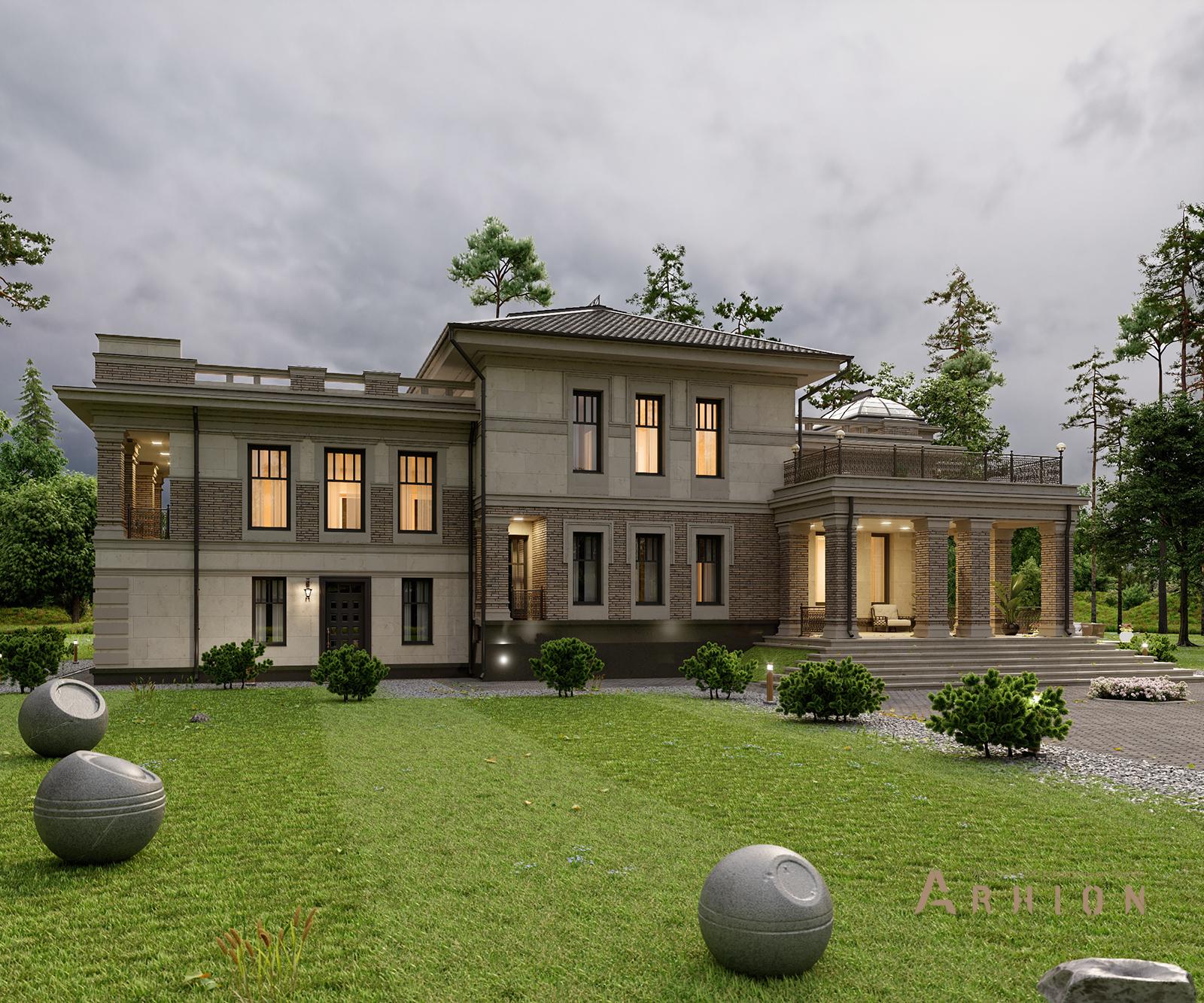 4. Проект двухэтажного дома в классическом стиле с многоскатной кровлей, av-670, площадью - 673 кв c цокольным этажом, терассой, балконом, гаражом, вторым светом