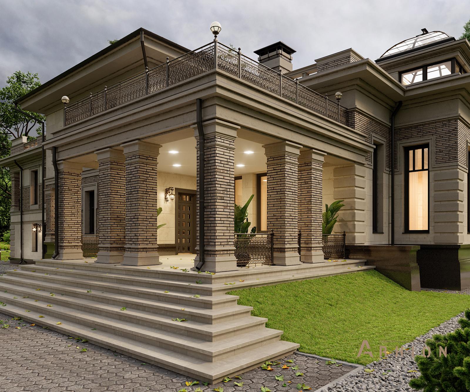 9. Проект двухэтажного дома в классическом стиле с многоскатной кровлей, av-670, площадью - 673 кв c цокольным этажом, терассой, балконом, гаражом, вторым светом