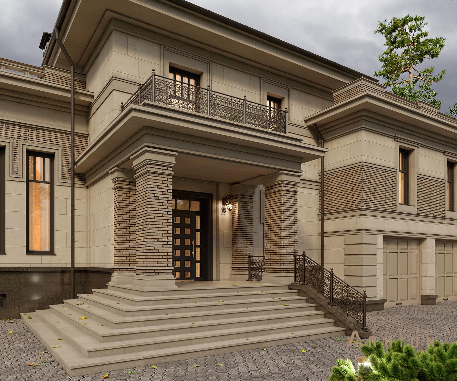 8. Проект двухэтажного дома в классическом стиле с многоскатной кровлей, av-670, площадью - 673 кв c цокольным этажом, терассой, балконом, гаражом, вторым светом