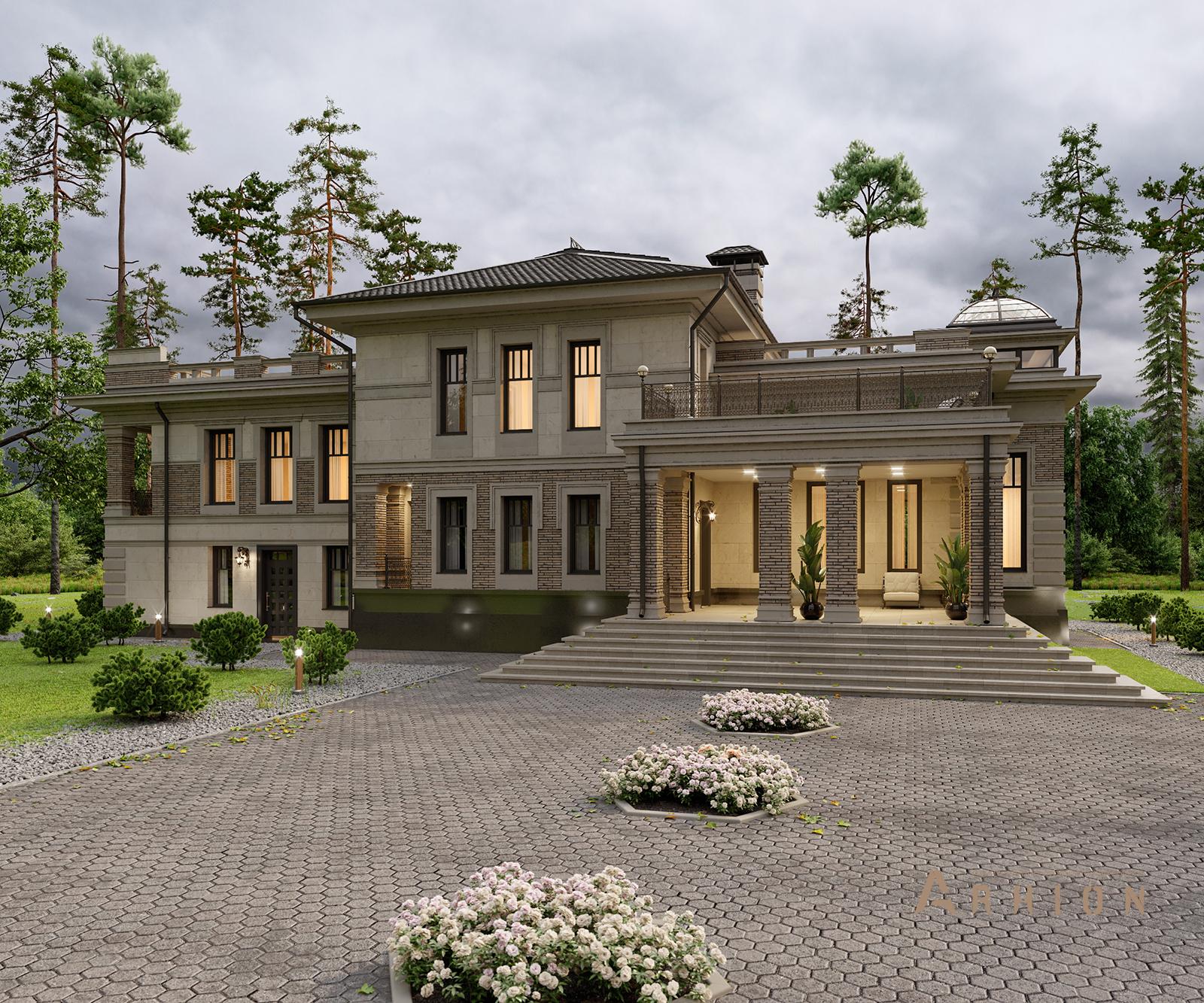 6. Проект двухэтажного дома в классическом стиле с многоскатной кровлей, av-670, площадью - 673 кв c цокольным этажом, терассой, балконом, гаражом, вторым светом