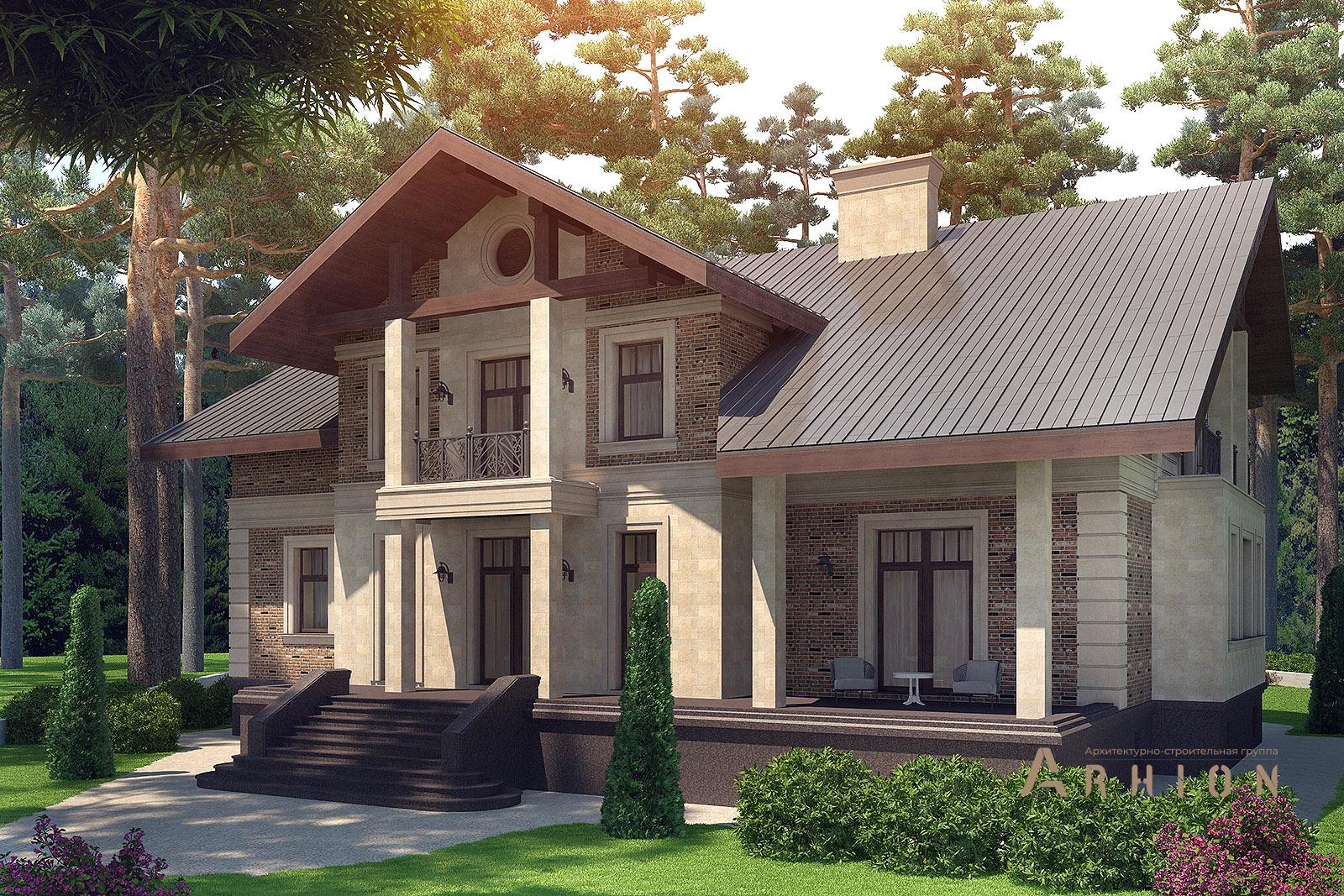 3. Проект двухэтажного дома в европейском стиле с двускатной кровлей, av-950, площадью - 956 кв c цокольным этажом, мансардой, балконом, эркером