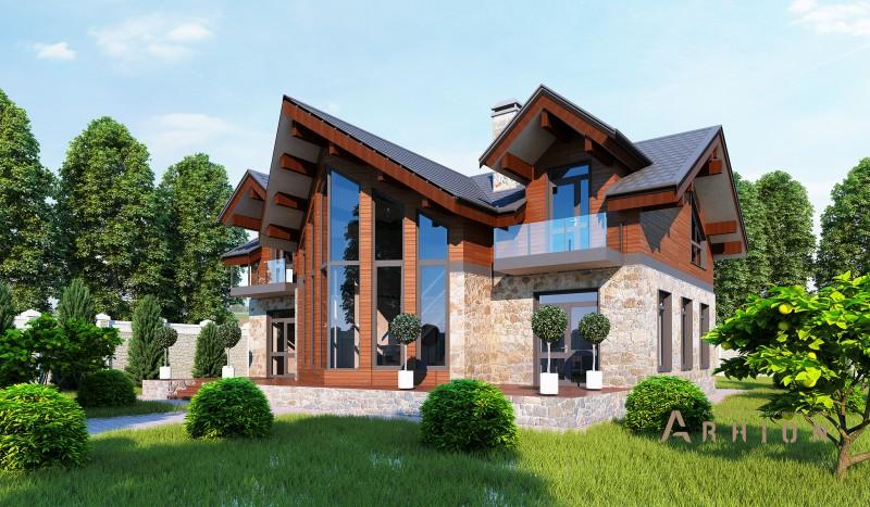 1. Проект одноэтажного дома в скандинавском стиле с многоскатной кровлей, BA-153, площадью - 200 кв c мансардой, терассой, балконом