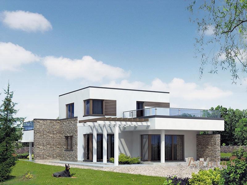 2. Проект двухэтажного дома в стиле лофт с плоской кровлей , BA-603, площадью - 154 кв c терассой, балконом, гаражом