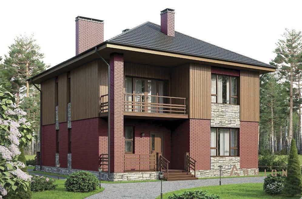 1. Проект двухэтажного дома в современном стиле с четырехскатной, br-137, площадью - 137 кв c терассой, балконом