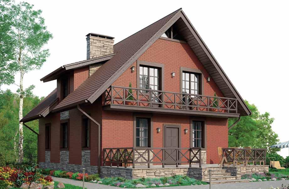 1. Проект одноэтажного дома в финском стиле с плоской кровлей , BR-143, площадью - 126 кв c мансардой, терассой, балконом