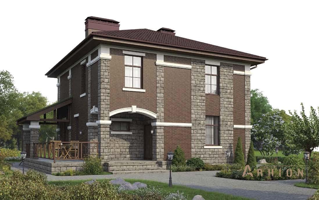 1. Проект двухэтажного дома в современном стиле с четырехскатной, br-147, площадью - 145 кв c терассой, эркером