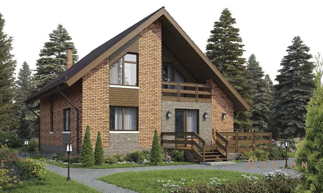 1. Проект одноэтажного дома в финском стиле с плоской кровлей , BR-151, площадью - 155 кв c мансардой, сауной, терассой, балконом
