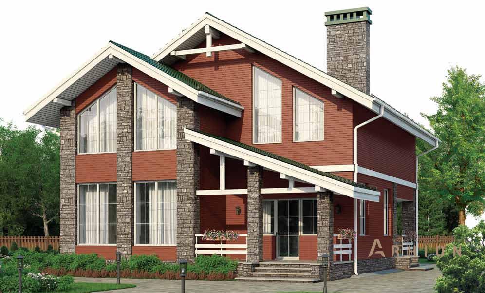 1. Проект одноэтажного дома в финском стиле с многоскатной кровлей, BR-165, площадью - 166 кв c мансардой, терассой