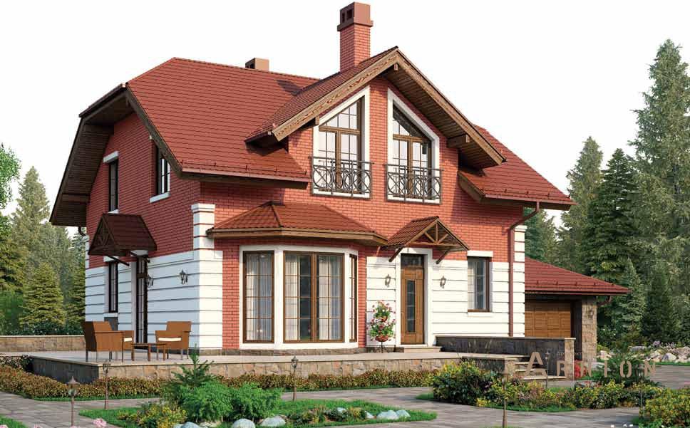 1. Проект одноэтажного дома в европейском стиле с многоскатной кровлей, BR-171, площадью - 176 кв c мансардой, терассой, балконом, гаражом, эркером