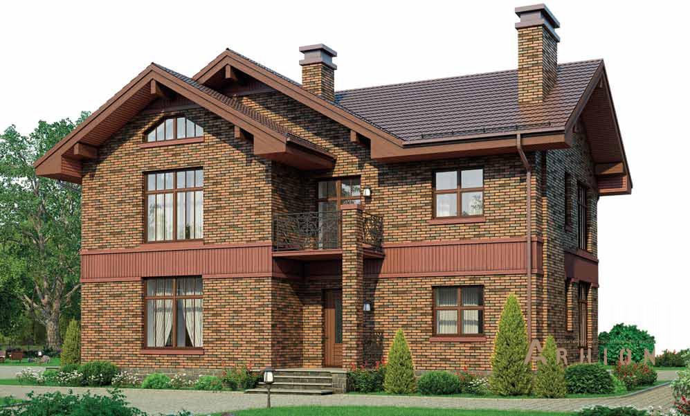 1. Проект двухэтажного дома в европейском стиле с двускатной кровлей, BR-172, площадью - 177 кв c терассой, балконом