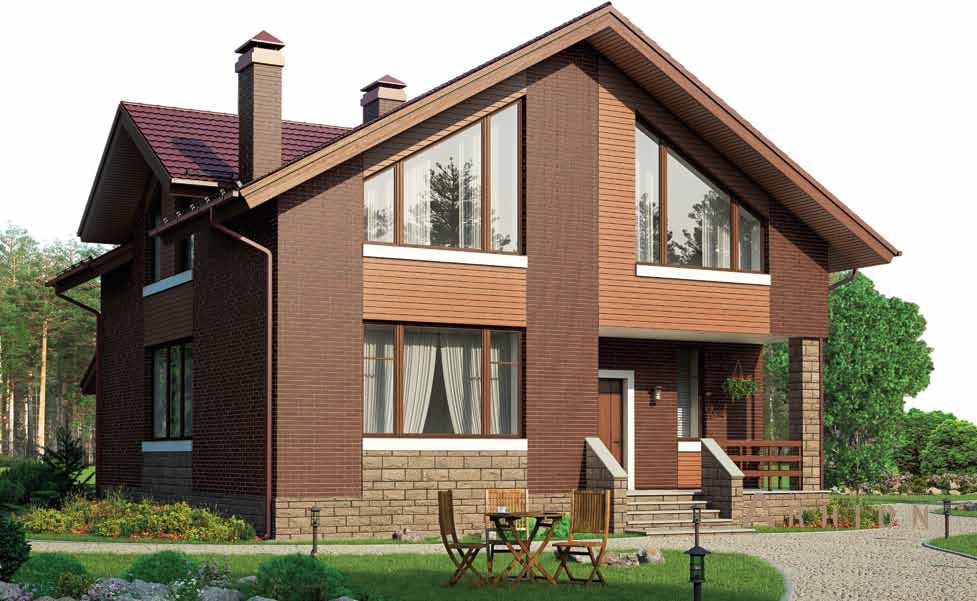 1. Проект одноэтажного дома в финском стиле с многоскатной кровлей, BR-175, площадью - 176 кв c мансардой, терассой