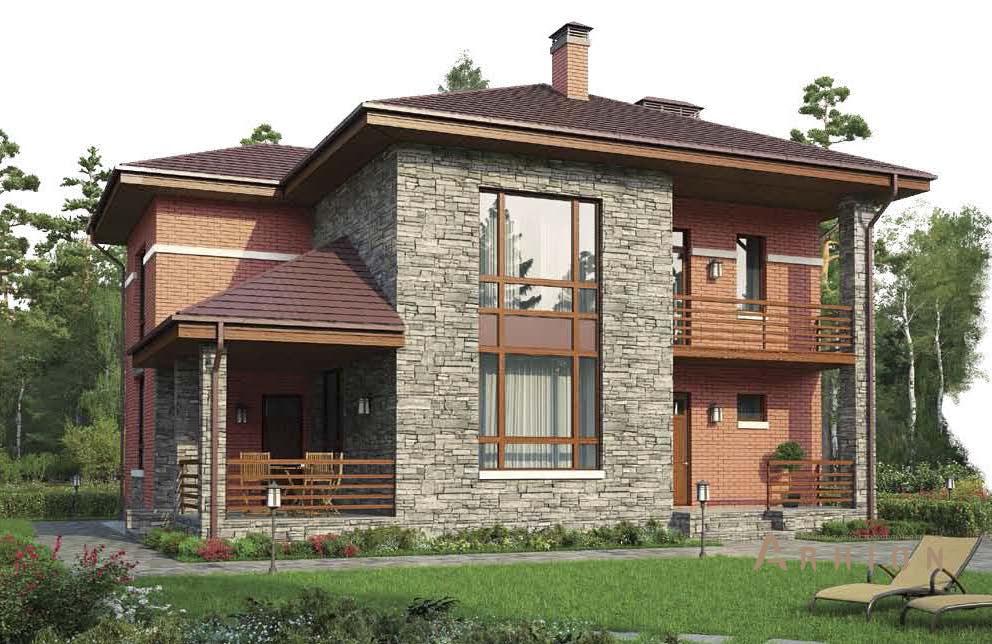 1. Проект двухэтажного дома в современном стиле с плоской кровлей , BR-183, площадью - 211 кв c балконом