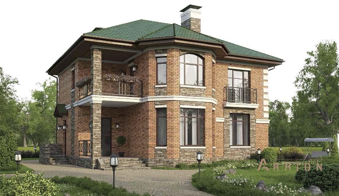 1. Проект двухэтажного дома в современном стиле с многоскатной кровлей, BR-184, площадью - 157 кв c балконом