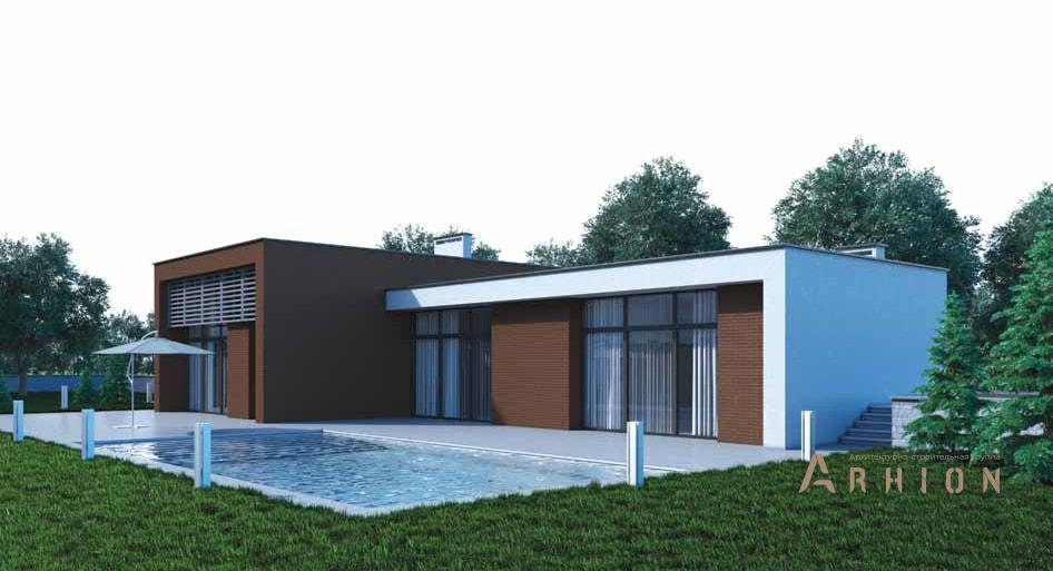 3. Проект одноэтажного дома в стиле хай-тек с плоской кровлей , BR-185, площадью - 165 кв