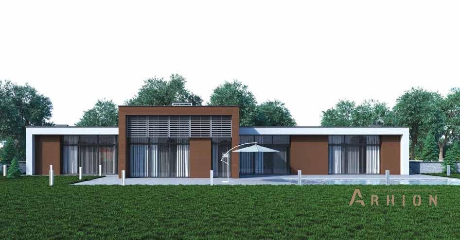 1. Проект одноэтажного дома в стиле хай-тек с плоской кровлей , BR-185, площадью - 165 кв