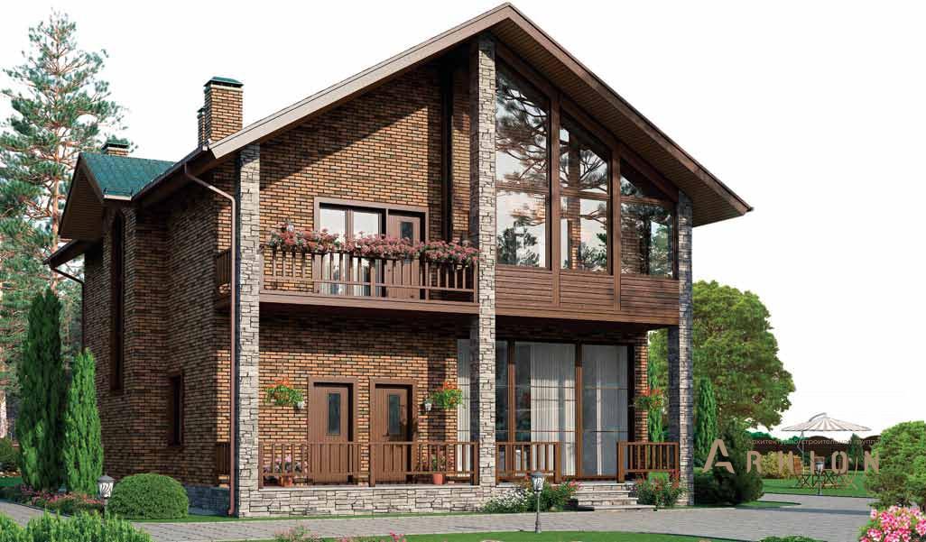 1. Проект двухэтажного дома в канадском стиле с двускатной кровлей, BR-187, площадью - 183 кв c сауной, терассой, балконом
