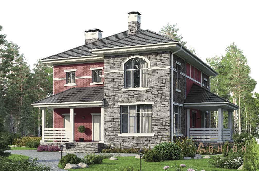 1. Проект двухэтажного дома в английском стиле с многоскатной кровлей, BR-188, площадью - 188 кв c терассой