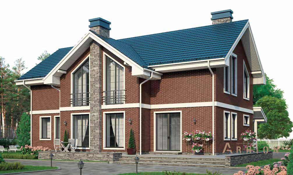 1. Проект одноэтажного дома в скандинавском стиле с многоскатной кровлей, BR-190, площадью - 190 кв c мансардой, сауной, терассой