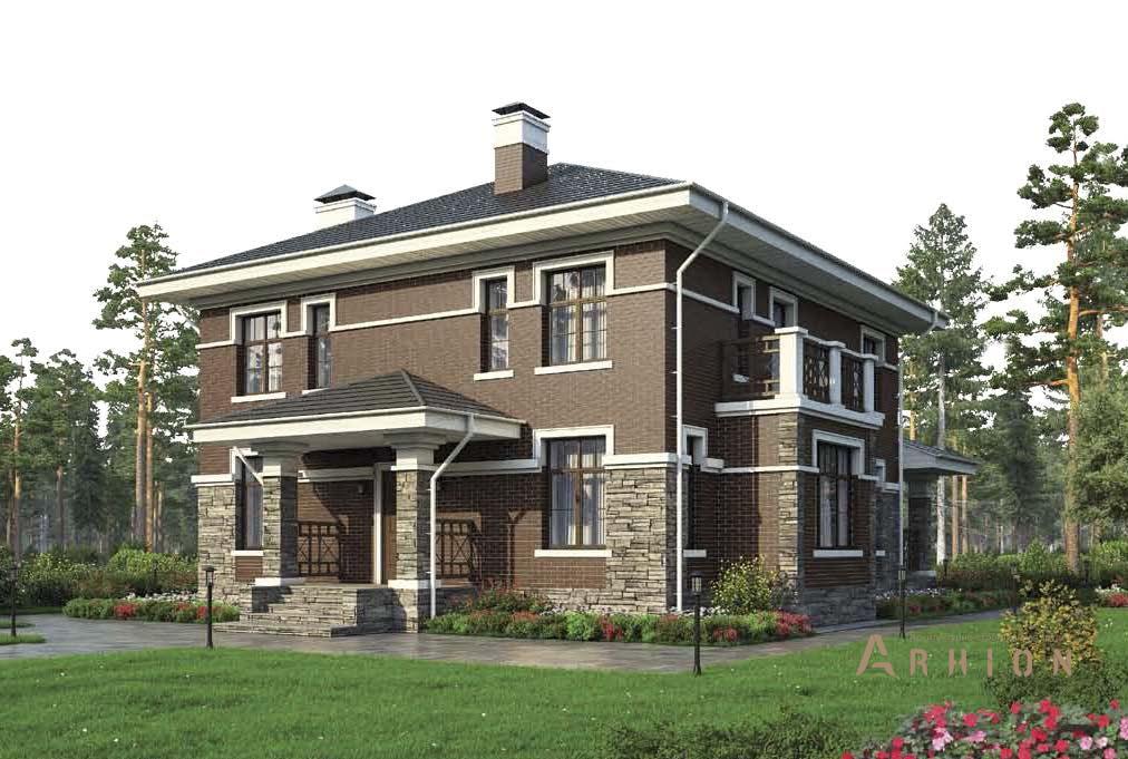 1. Проект двухэтажного дома в современном стиле с четырехскатной, BR-191, площадью - 185 кв c терассой, балконом