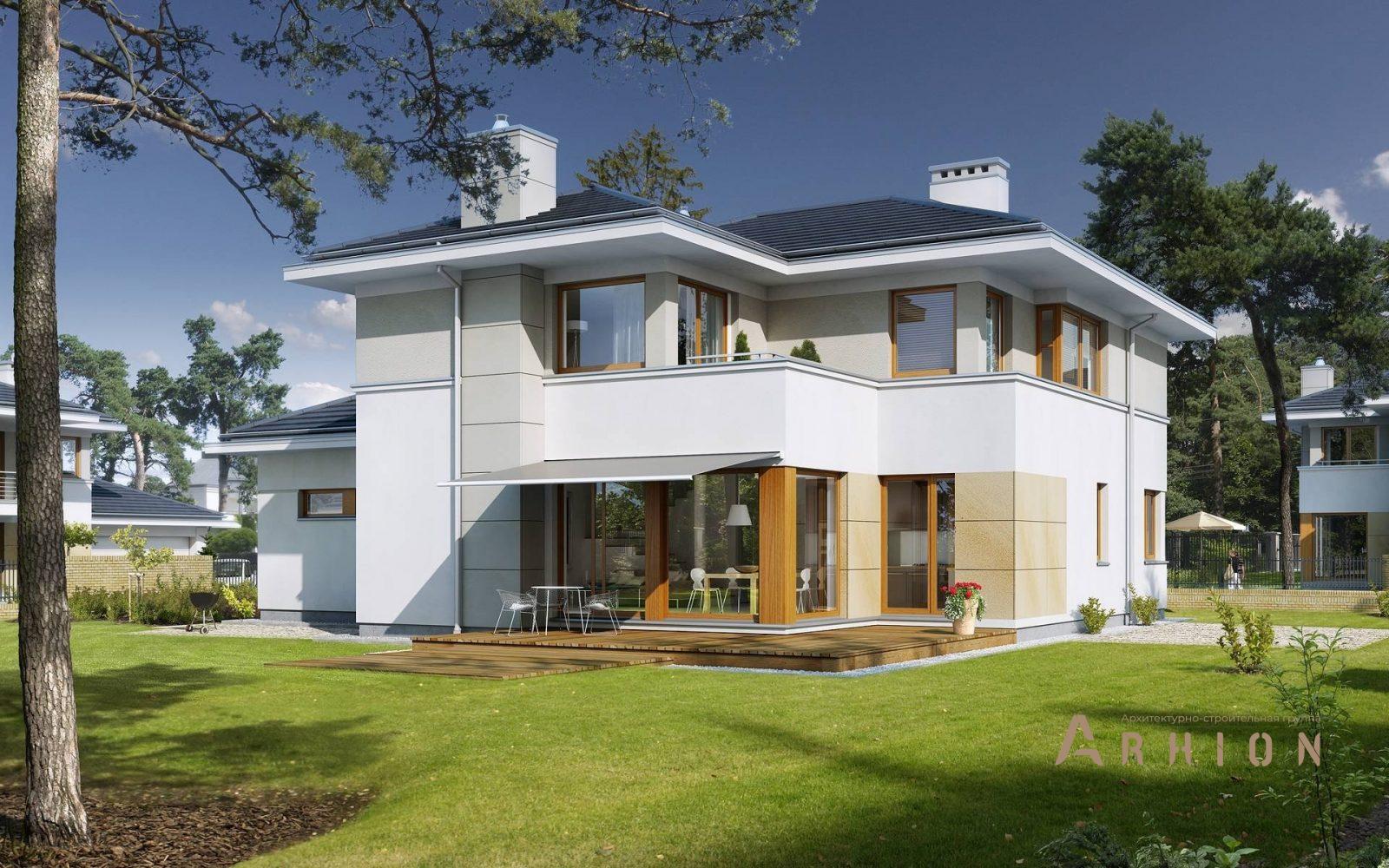 2. Проект двухэтажного дома в современном стиле с плоской кровлей , BY-10, площадью - 205 кв c мансардой, балконом, гаражом