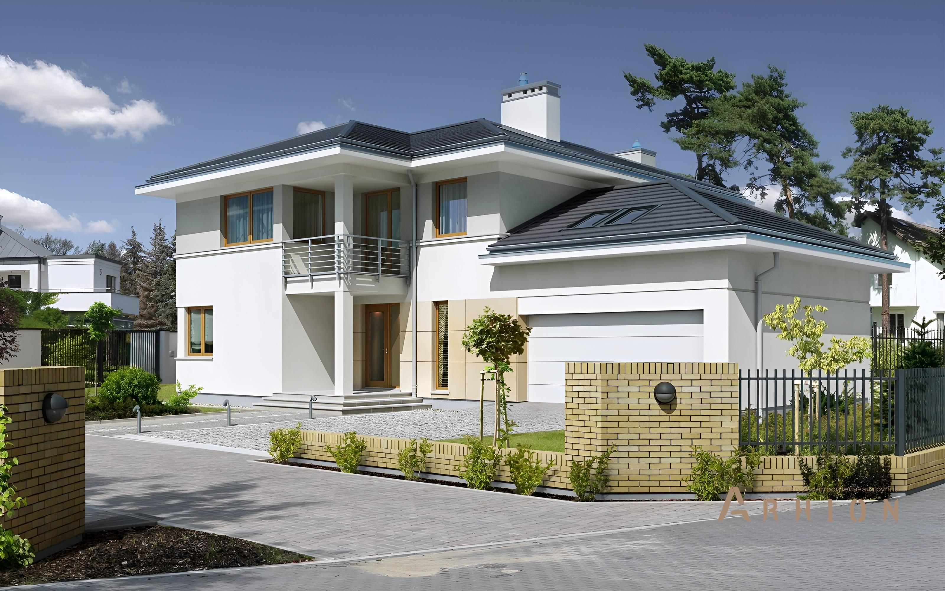 1. Проект двухэтажного дома в современном стиле с плоской кровлей , BY-10, площадью - 205 кв c мансардой, балконом, гаражом