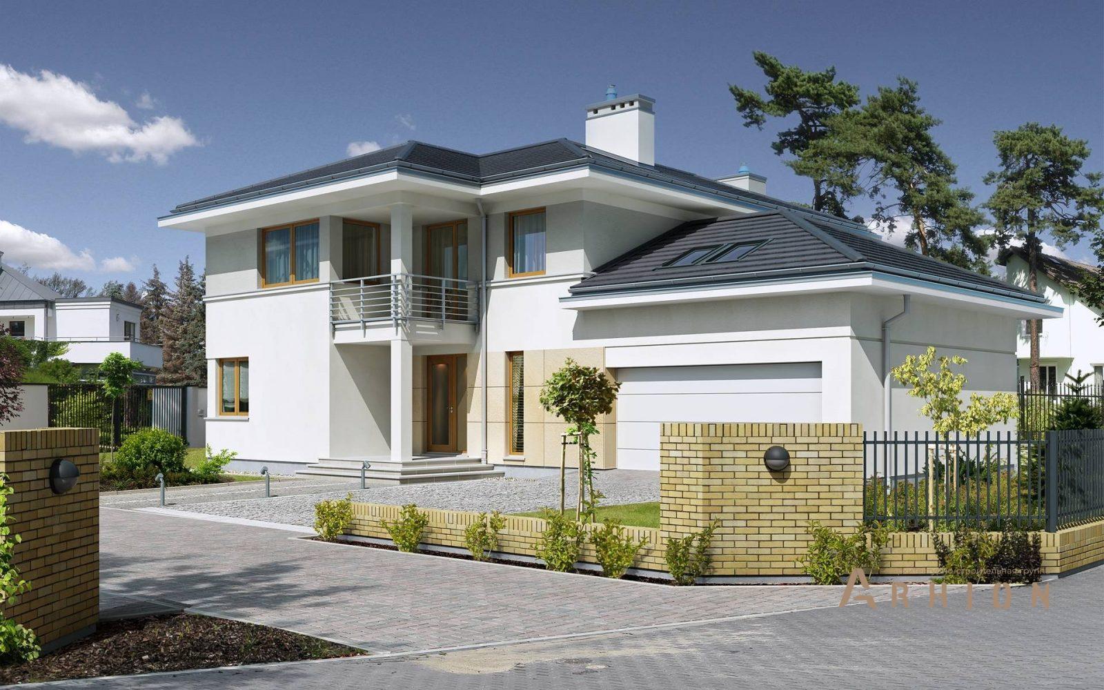 1. Проект двухэтажного дома в современном стиле с плоской кровлей , BY-10, площадью - 205 кв c мансардой, балконом, гаражом