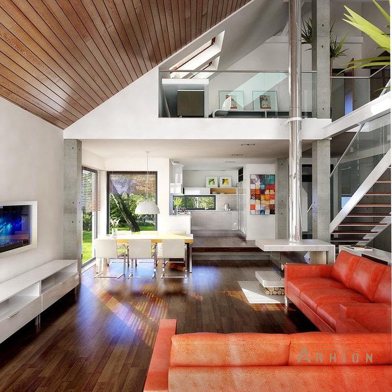 6. Проект одноэтажного дома в стиле шале с двускатной кровлей, BY-16, площадью - 199 кв c мансардой, терассой, балконом, гаражом, эркером, вторым светом