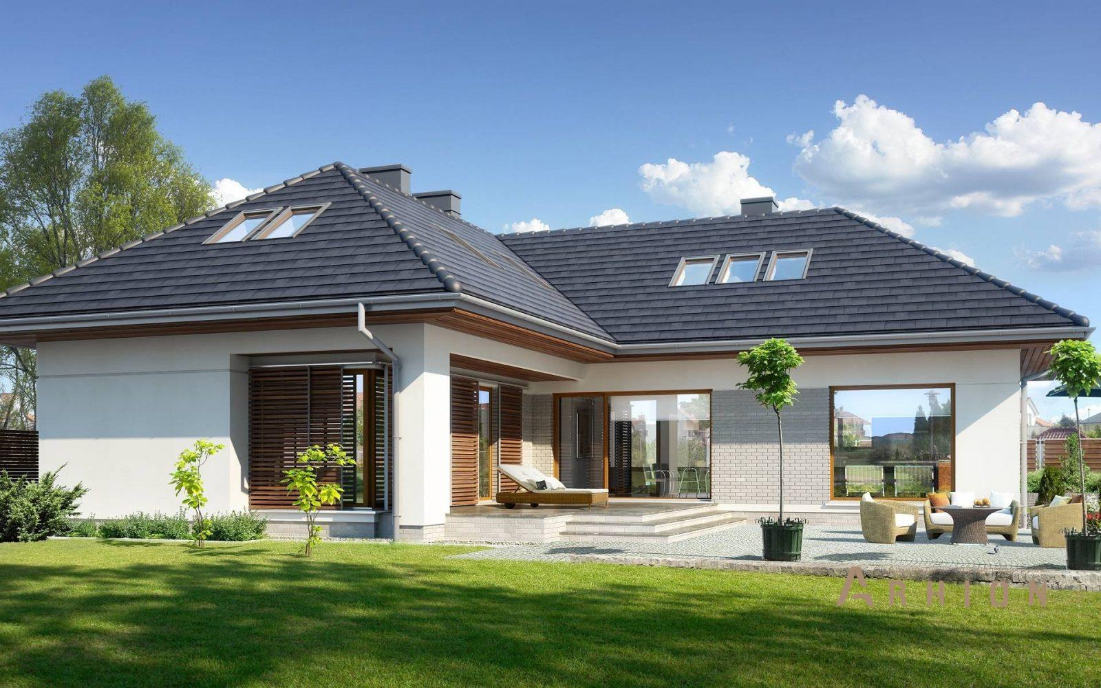 2. Проект одноэтажного дома в современном стиле с плоской кровлей , BY-19, площадью - 220 кв c мансардой, гаражом