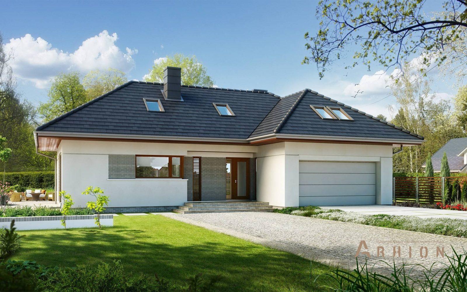 1. Проект одноэтажного дома в современном стиле с плоской кровлей , BY-19, площадью - 220 кв c мансардой, гаражом