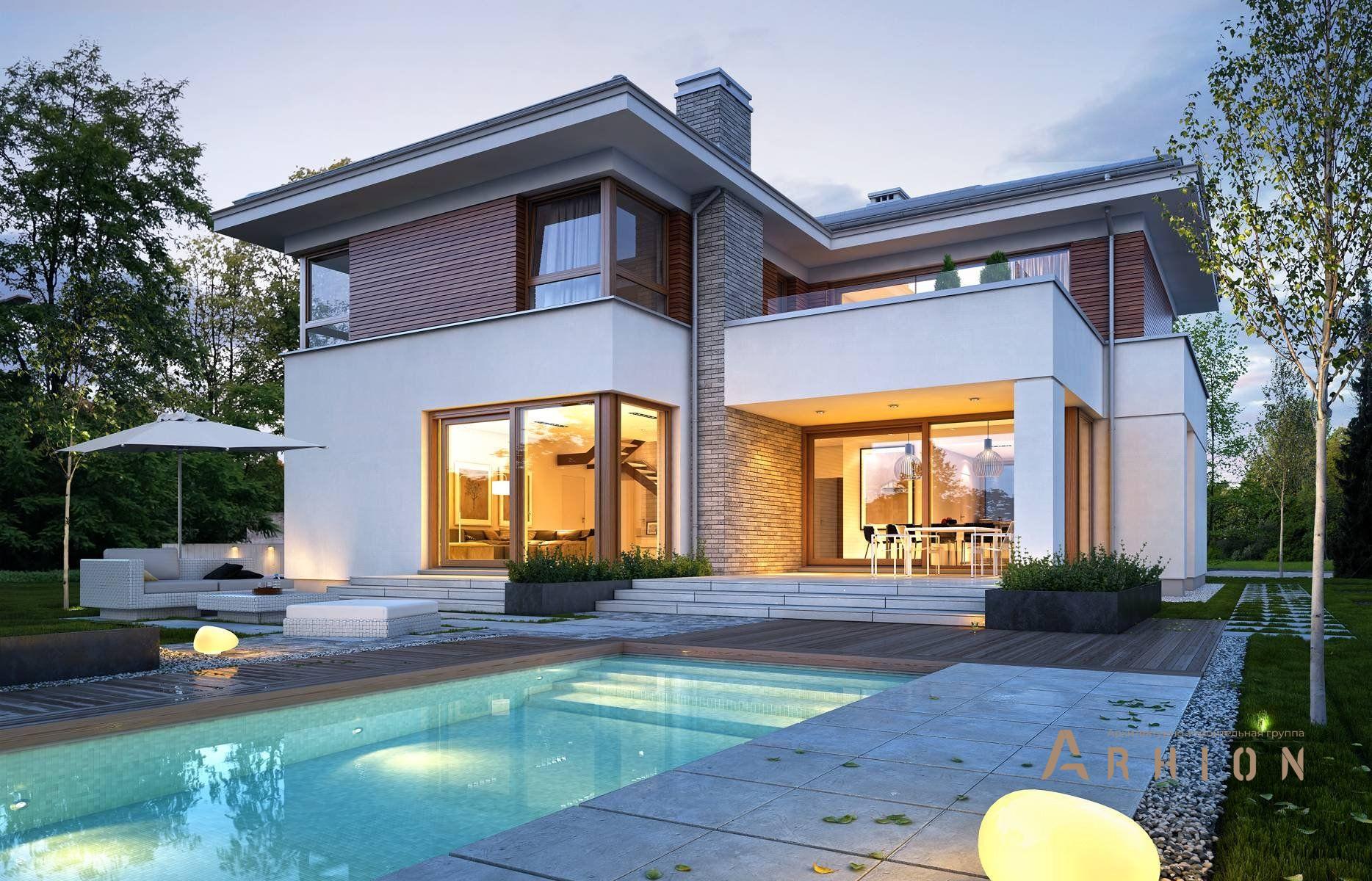 2. Проект двухэтажного дома в современном стиле с четырехскатной, BY-20, площадью - 310 кв c балконом, гаражом