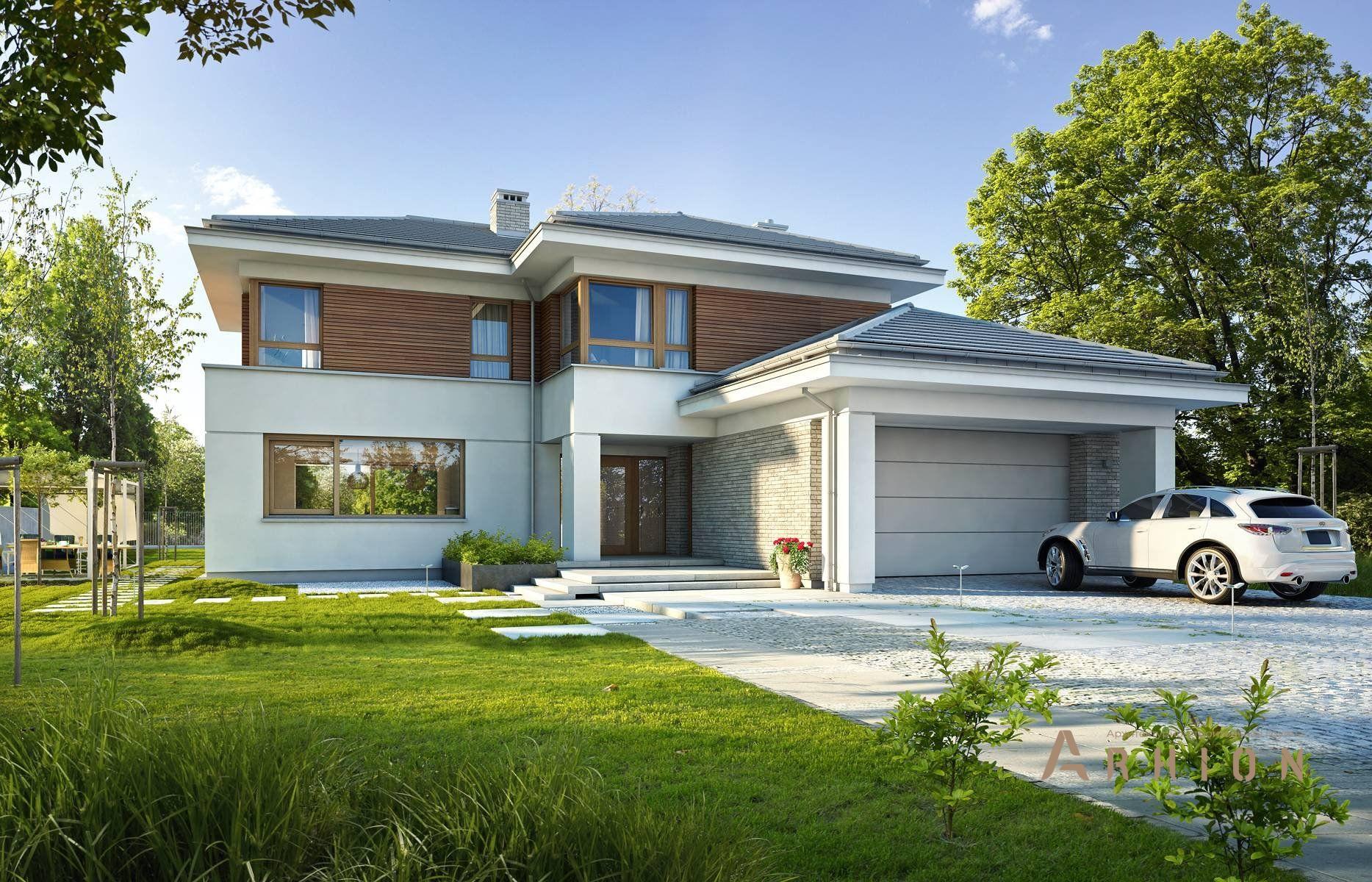 1. Проект двухэтажного дома в современном стиле с четырехскатной, BY-20, площадью - 310 кв c балконом, гаражом