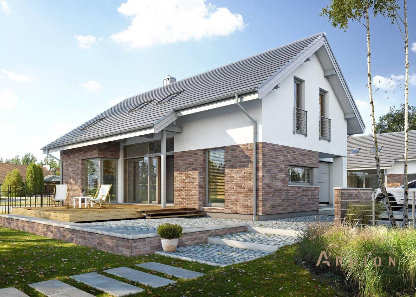 1. Проект одноэтажного дома в современном стиле с двускатной кровлей, BY-7, площадью - 155 кв c мансардой, гаражом