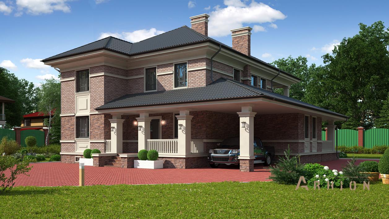 1. Проект двухэтажного дома в современном стиле с плоской кровлей , cp-13-06, площадью - 176 кв c гаражом