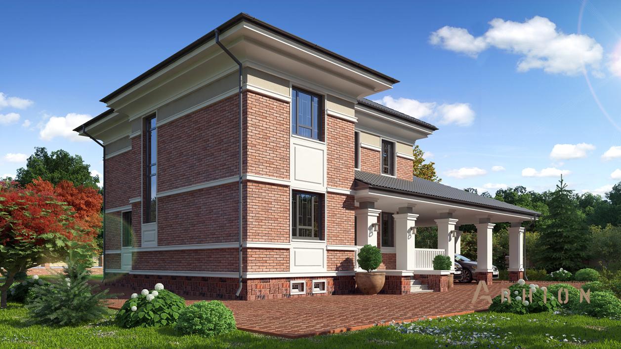 2. Проект двухэтажного дома в современном стиле с четырехскатной, cp-13-07, площадью - 176 кв c гаражом