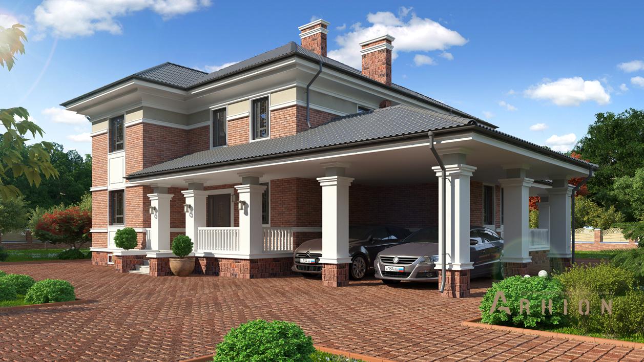 1. Проект двухэтажного дома в современном стиле с четырехскатной, cp-13-07, площадью - 176 кв c гаражом