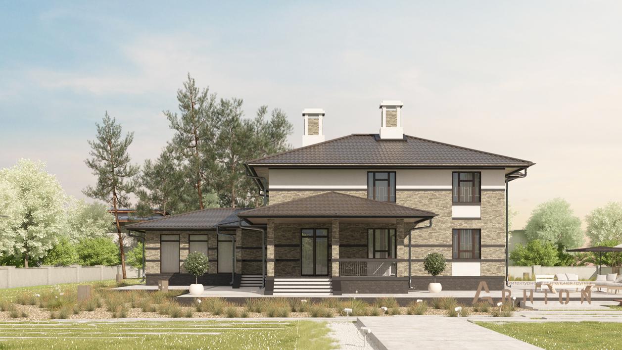 4. Проект двухэтажного дома в современном стиле с плоской кровлей , cp-13-17, площадью - 296 кв c терассой, гаражом, бассейном