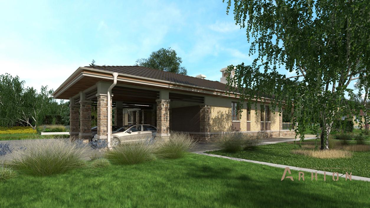 3. Проект одноэтажного дома в современном стиле с плоской кровлей , cp-13-34, площадью - 124 кв c терассой, гаражом