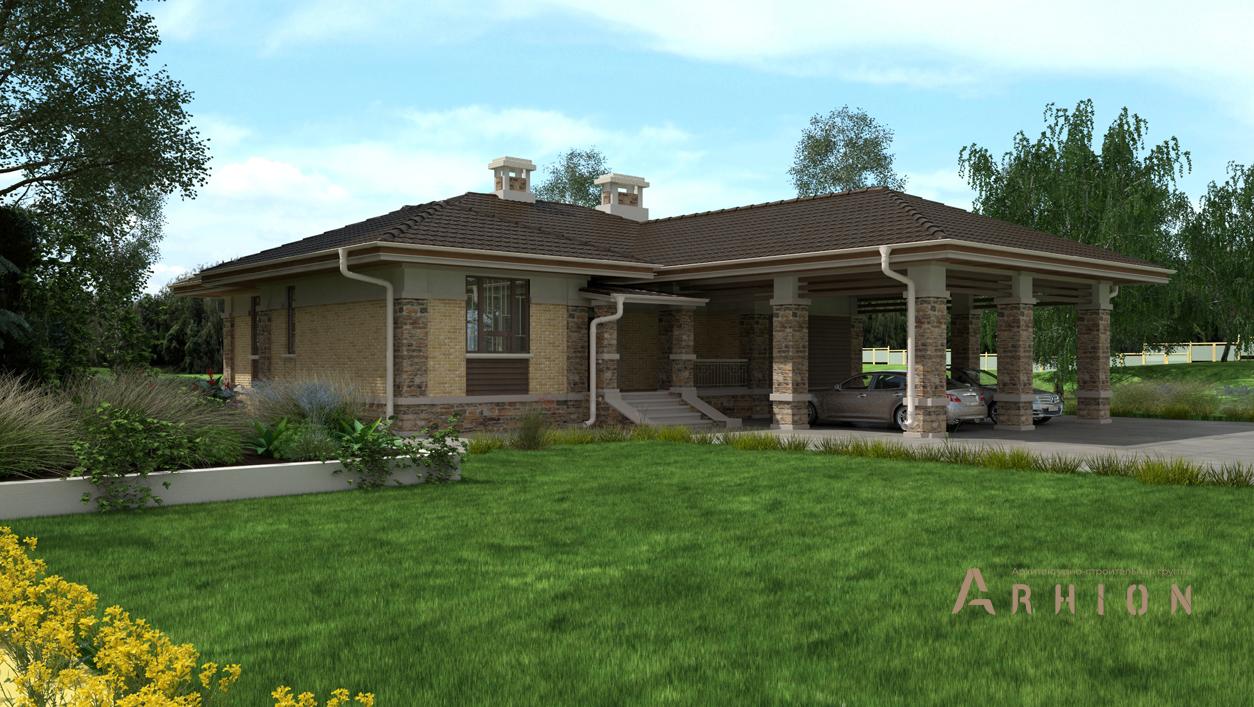 1. Проект одноэтажного дома в современном стиле с плоской кровлей , cp-13-34, площадью - 124 кв c терассой, гаражом