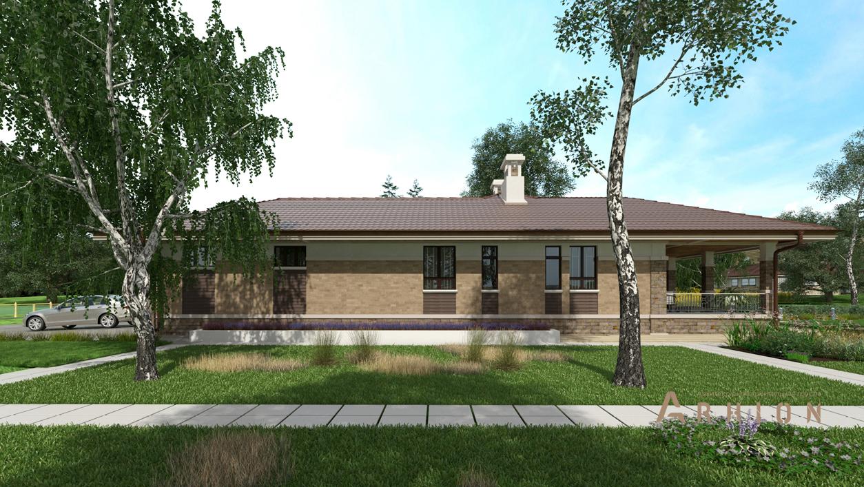 3. Проект одноэтажного дома в современном стиле с многоскатной кровлей, cp-13-35, площадью - 174 кв c терассой, гаражом