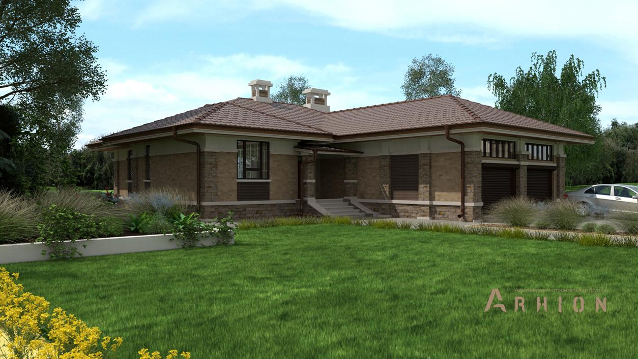 1. Проект одноэтажного дома в современном стиле с многоскатной кровлей, cp-13-35, площадью - 174 кв c терассой, гаражом