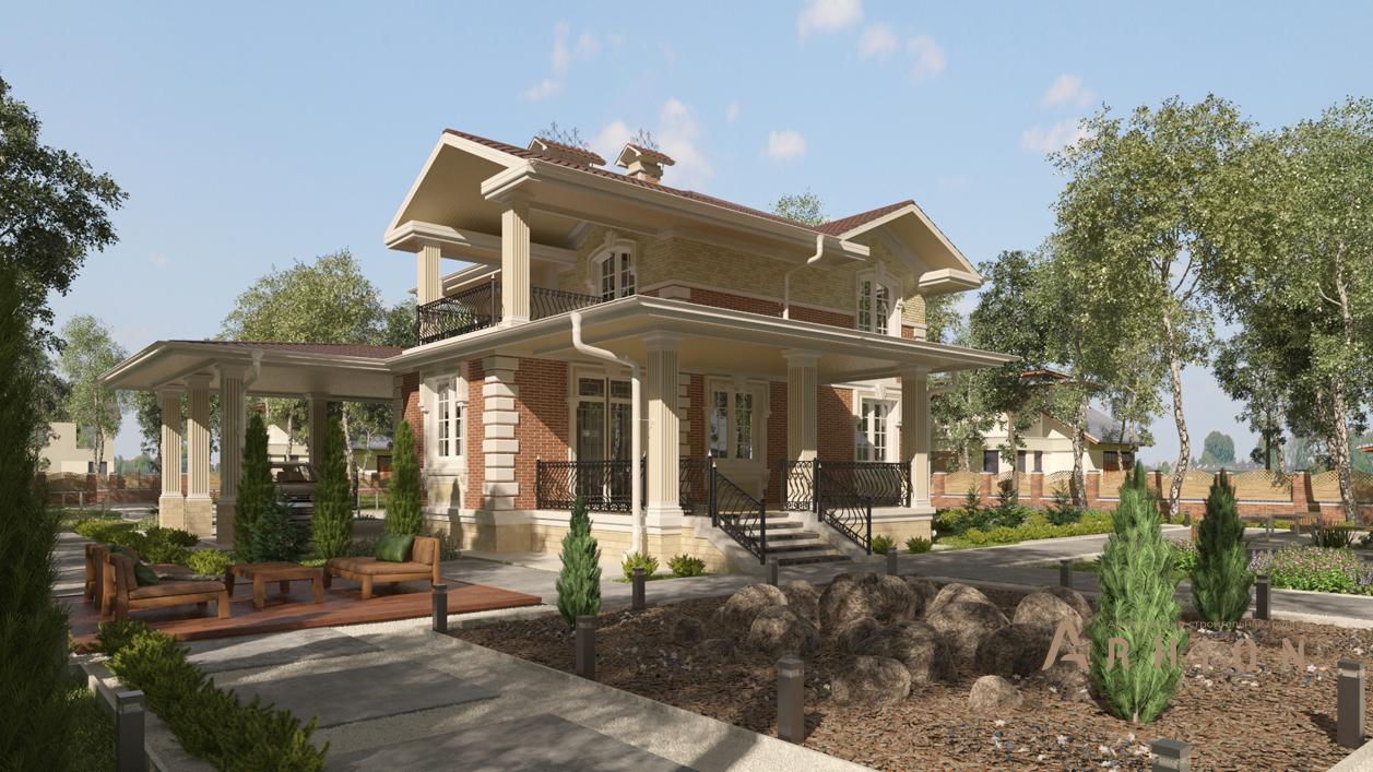 2. Проект двухэтажного дома в современном стиле с плоской кровлей , cp-13-57, площадью - 177 кв c терассой, балконом, гаражом