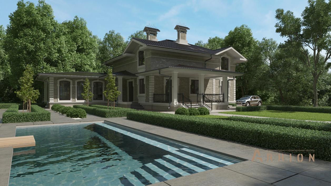 3. Проект двухэтажного дома в современном стиле с плоской кровлей , cp-13-63, площадью - 345 кв c терассой, гаражом, бассейном